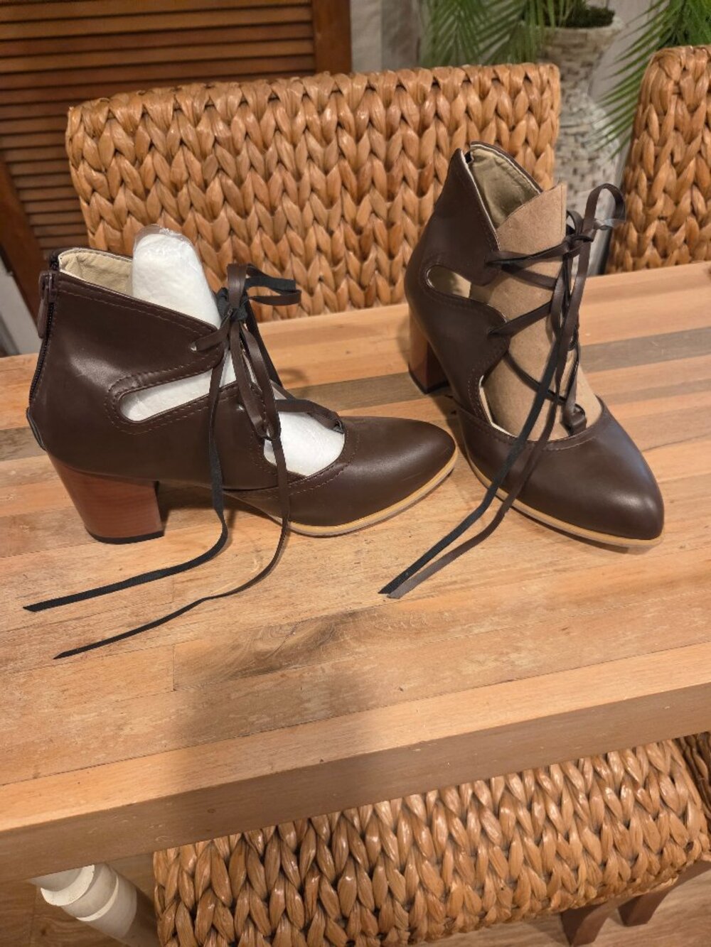 Lace up brown heels